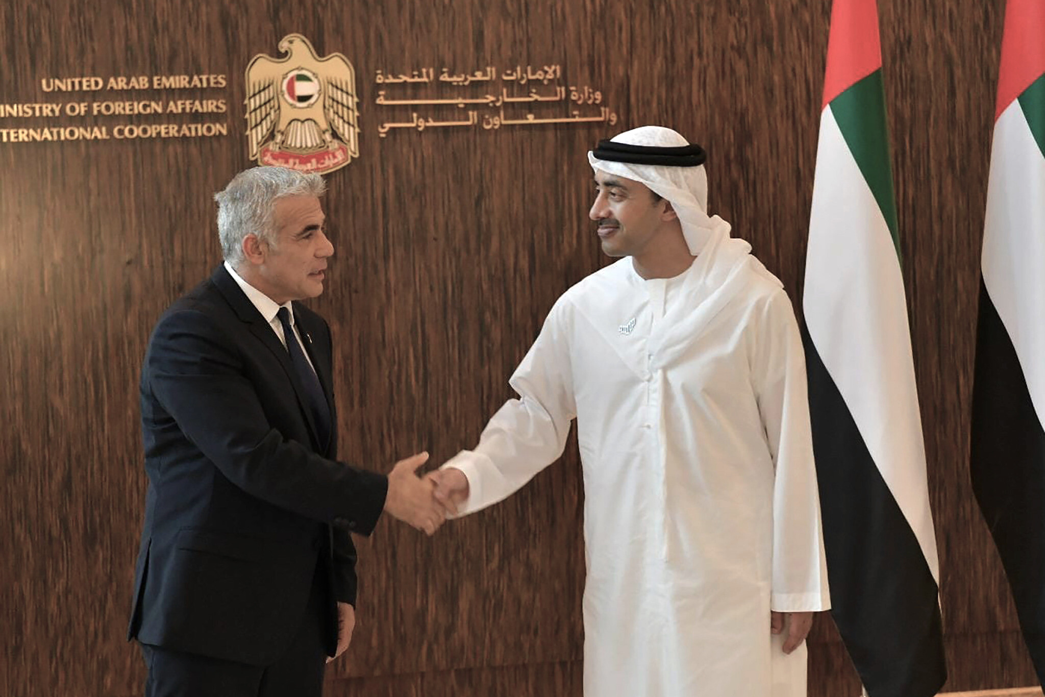 Emirati Foreign Minister Sheikh Abdullah bin Zayed Al Nahyan met with Israeli Prime Minister Yair Lapid in Jerusalem to discuss further expanding bilateral cooperation and engagement in multilateral fora.