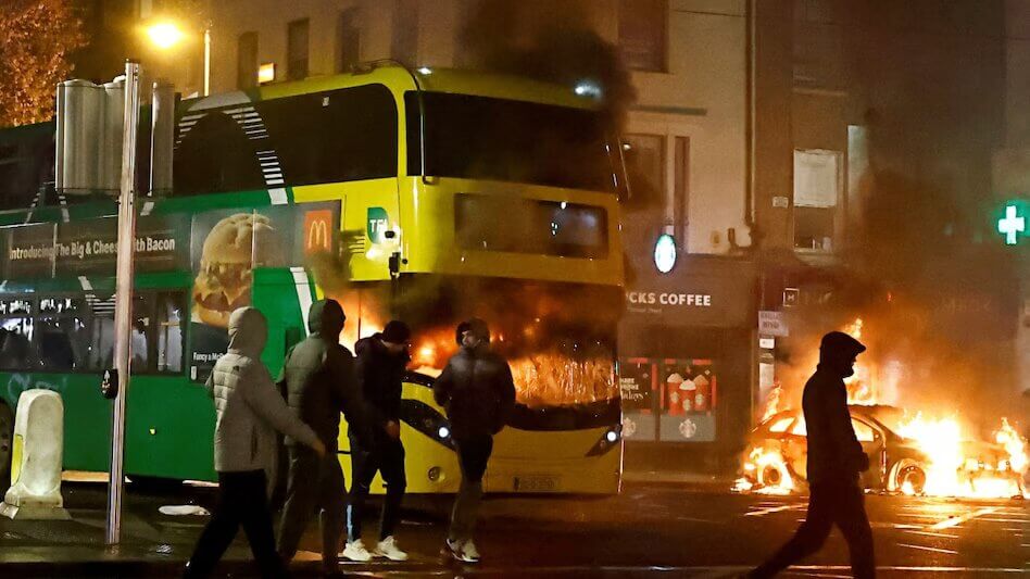 Violent Protests Erupt Across Dublin as Women, Children Injured in Knife Attack