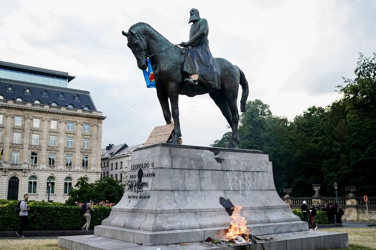 A statue of King Leopold II was removed from a public square in Antwerp