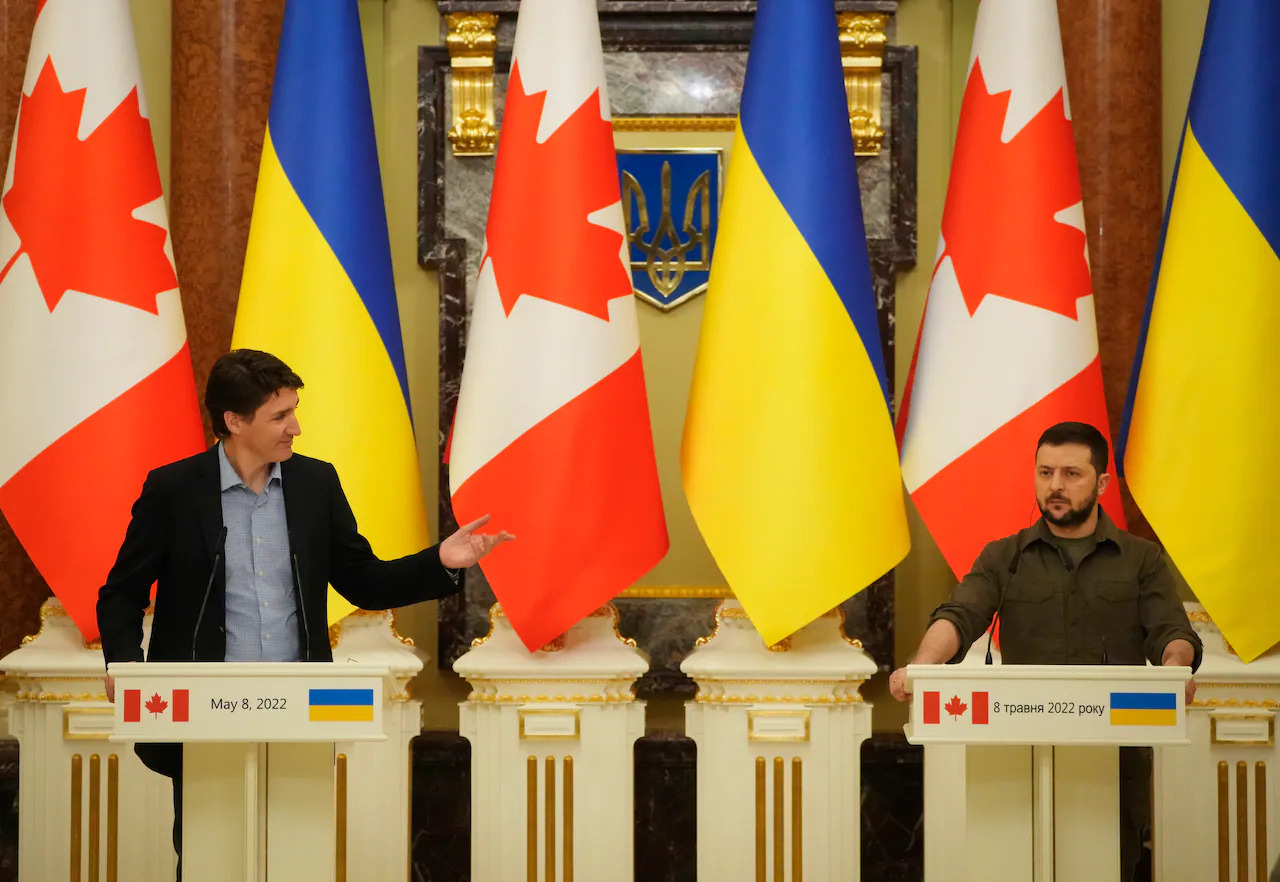 Canadian PM Justin Trudeau (L) met with Ukrainian President Volodymyr Zelensky in Kyiv over the weekend and called for Russian President Vladimir Putin to be held accountable for war crimes.