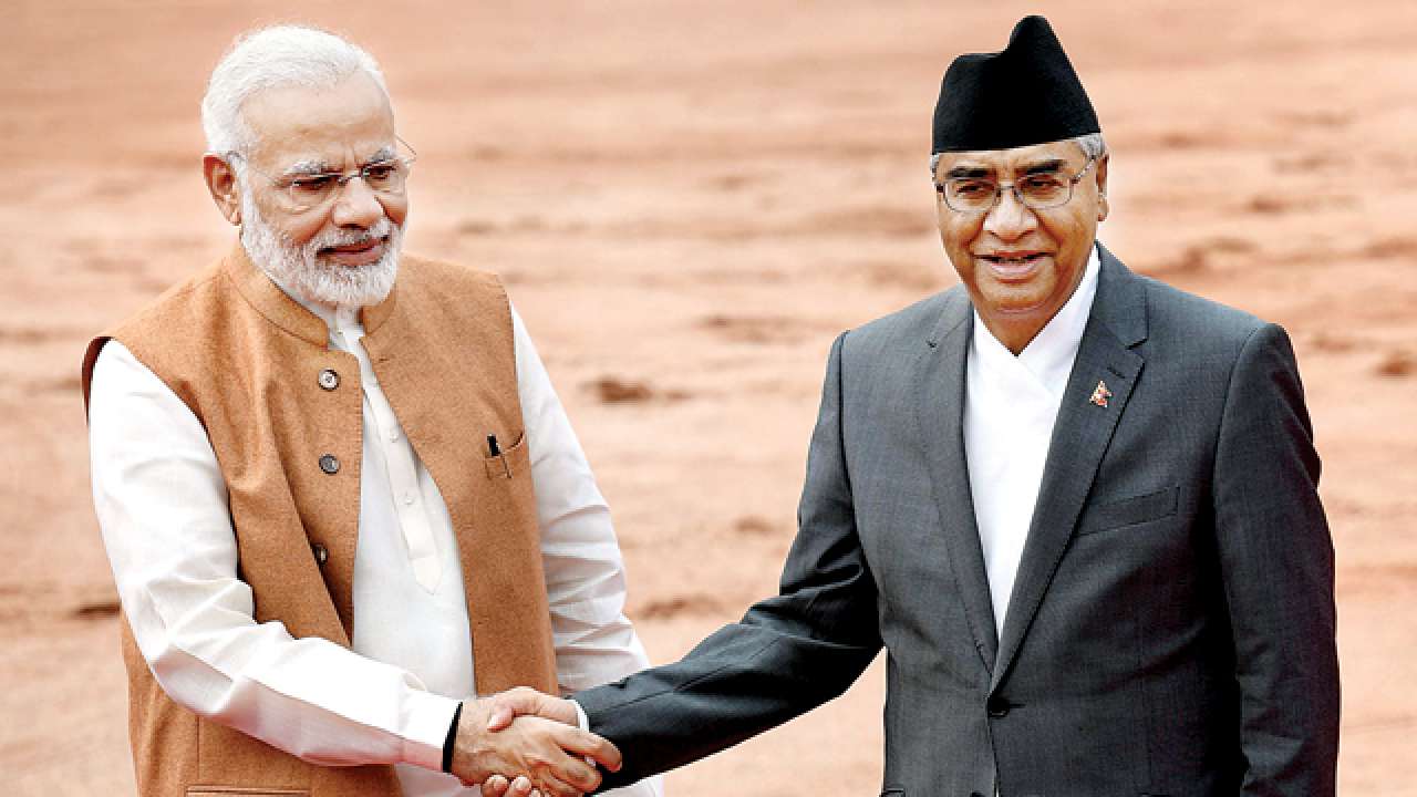 Nepalese Prime Minister Sher Deuba (R) was scheduled to attend the Gujarat Vibrant Investors Summit, which was cancelled owing to a surge in COVID-19 cases.