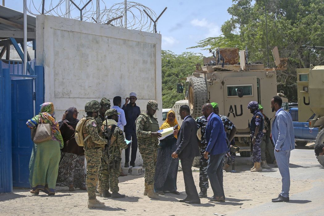 Somali lawmakers were checked by security forces as they arrived at a military base in Mogadishu to cast their votes Sunday in the presidential election.